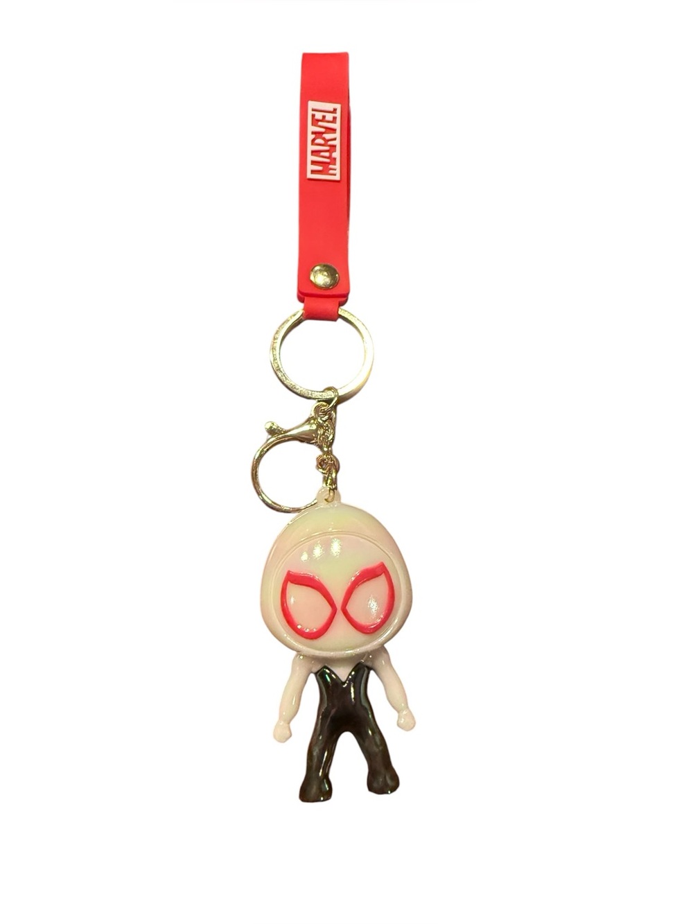 Marvel Spider-Gwen Keychain with Red Strap and Gold Hardware